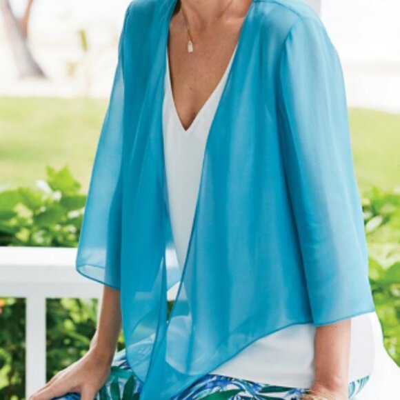 Soft Surroundings Womens Silk Undercover Topper Sz MD Kimono Sheer Open Front - Picture 10 of 10